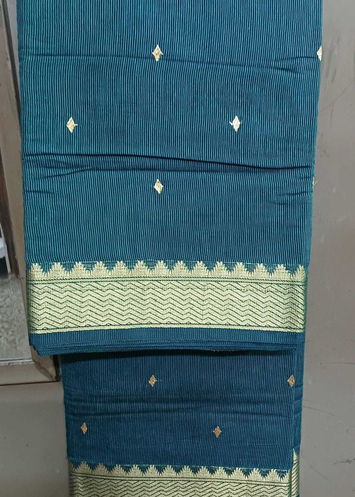 Dark Bottle Green Saree with Golden Zari Border