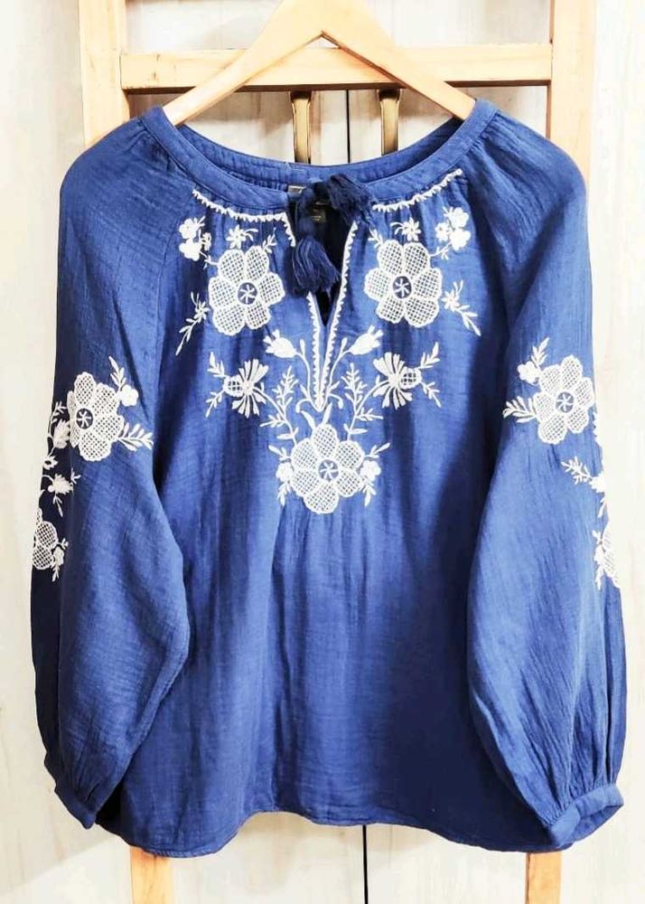 Embroidered Blue Tunic Top size-42