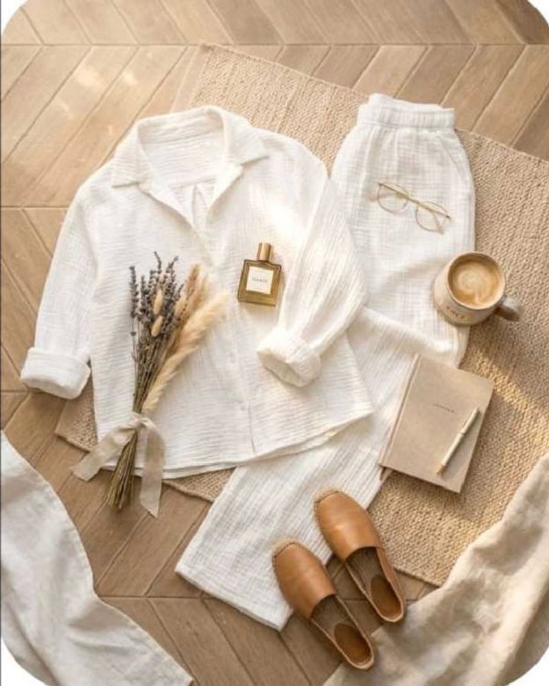 Cozy Textured White Shirt Trouser  Set