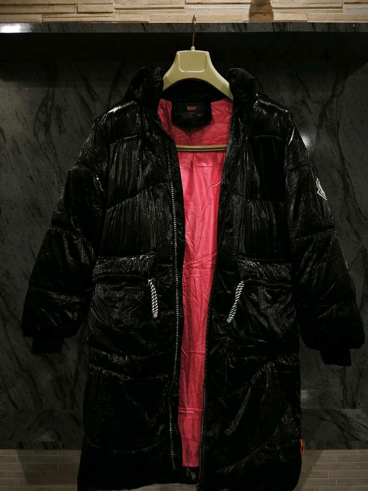 Shiny Black Puffer Coat