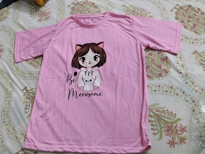 Cute Pink Cat Graphic T-Shirt