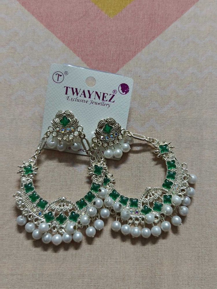 Elegant Green Pearl Jhumka Earrings