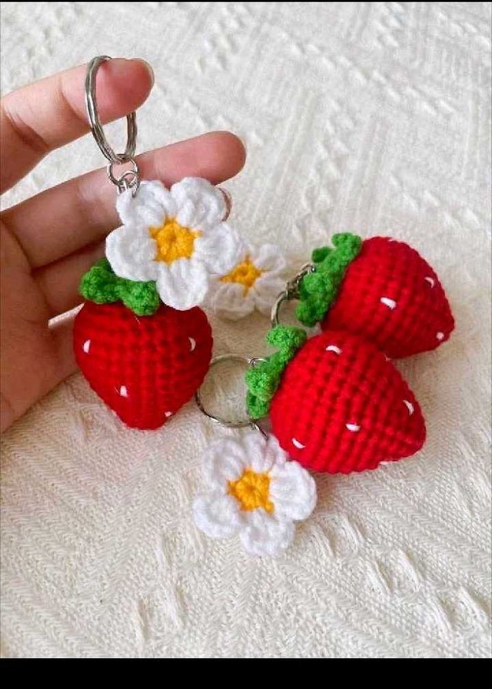 Handmade Crochet Strawberry Keychain