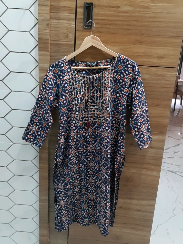 Blue Geometric Print Kurti