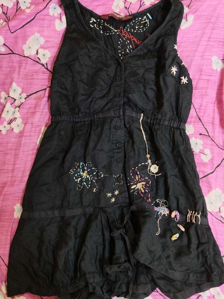 Boho Embroidered Black Dress