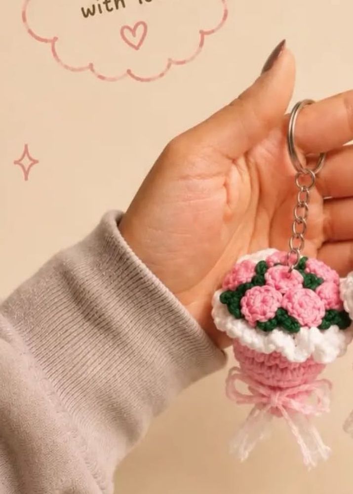 Crocheted Flower Bouquet Keychain