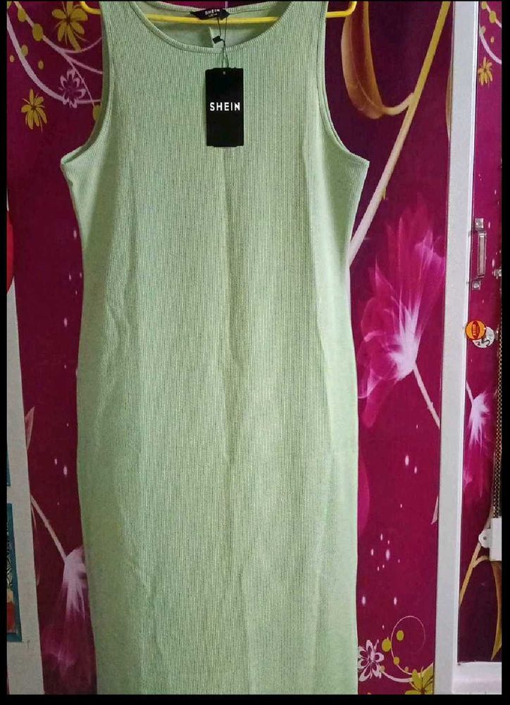 Light Green Ribbed Sleeveless Midi Dress