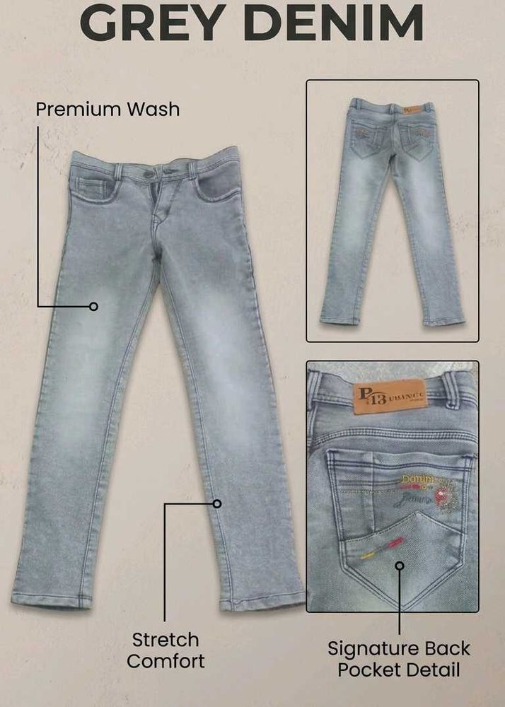 Grey Wash Stretch Denim Jeans
