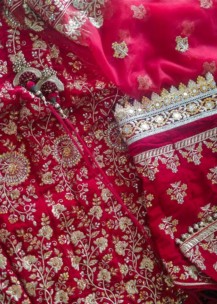 Red Embroidered Lehenga
