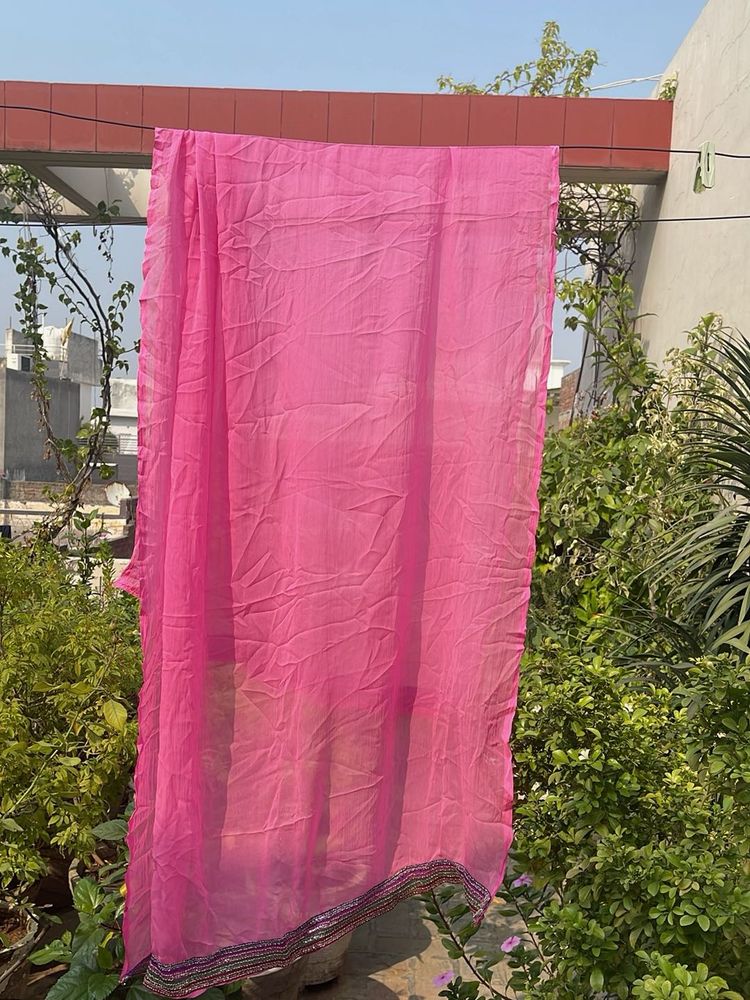 Vibrant Pink Dupatta with Embellished Border
