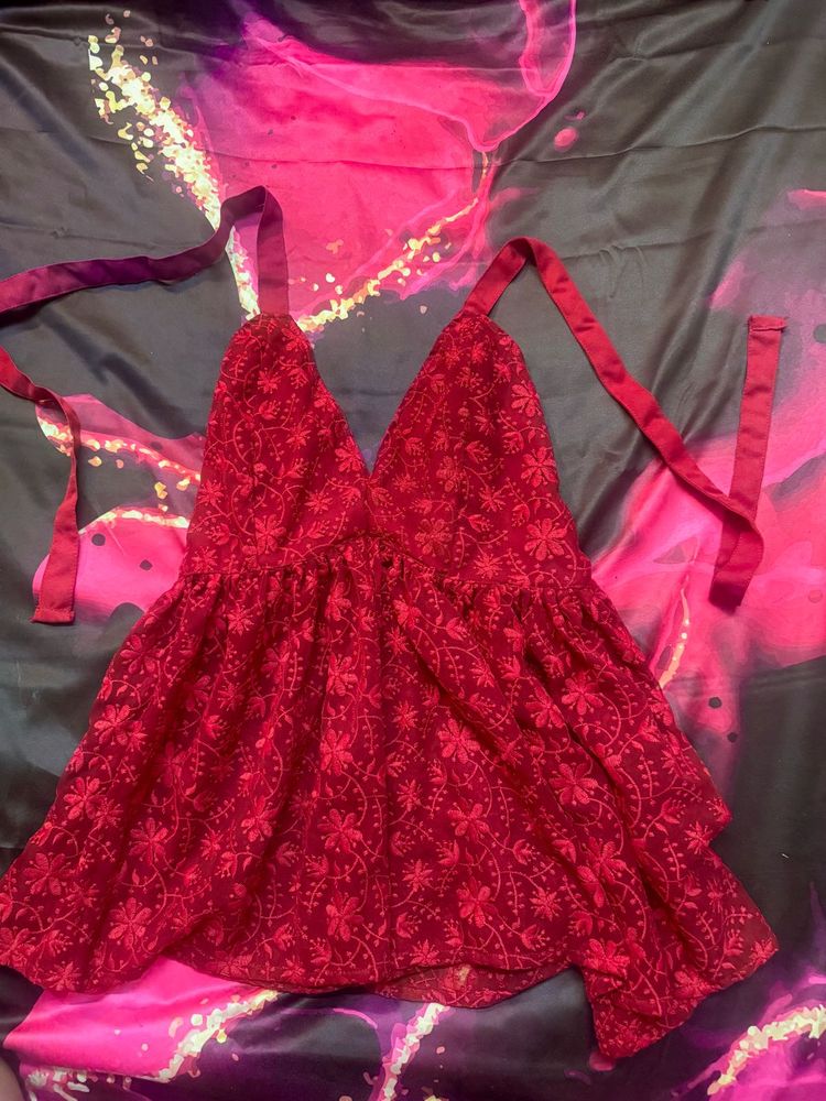 Westoraa Red Floral Halter Top