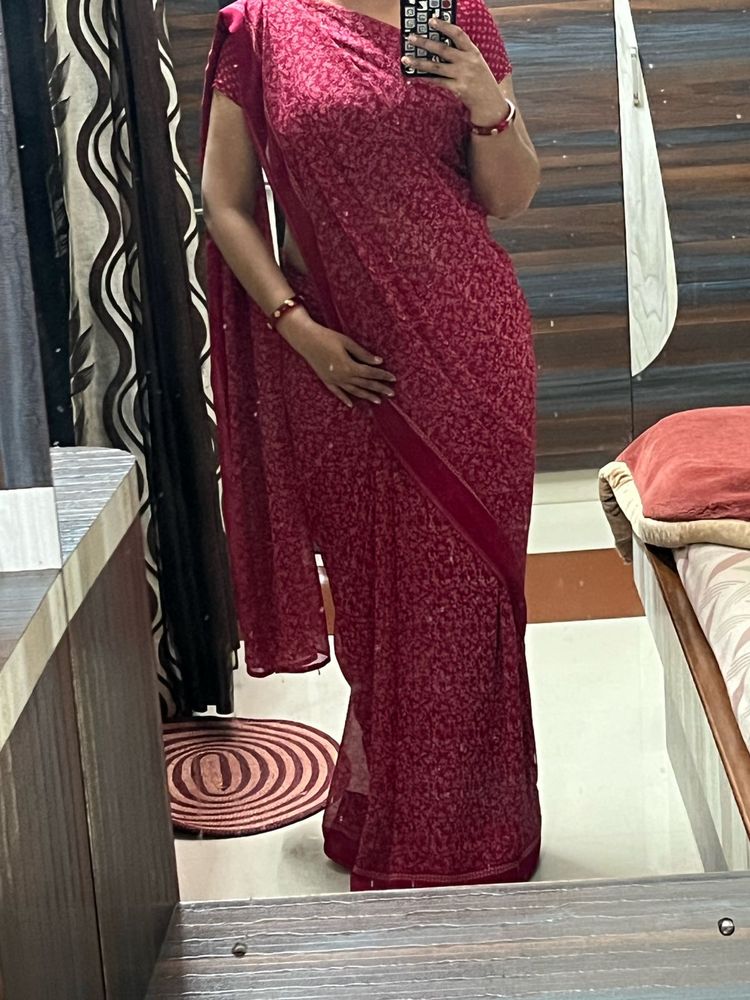 Elegant Red Floral Saree
