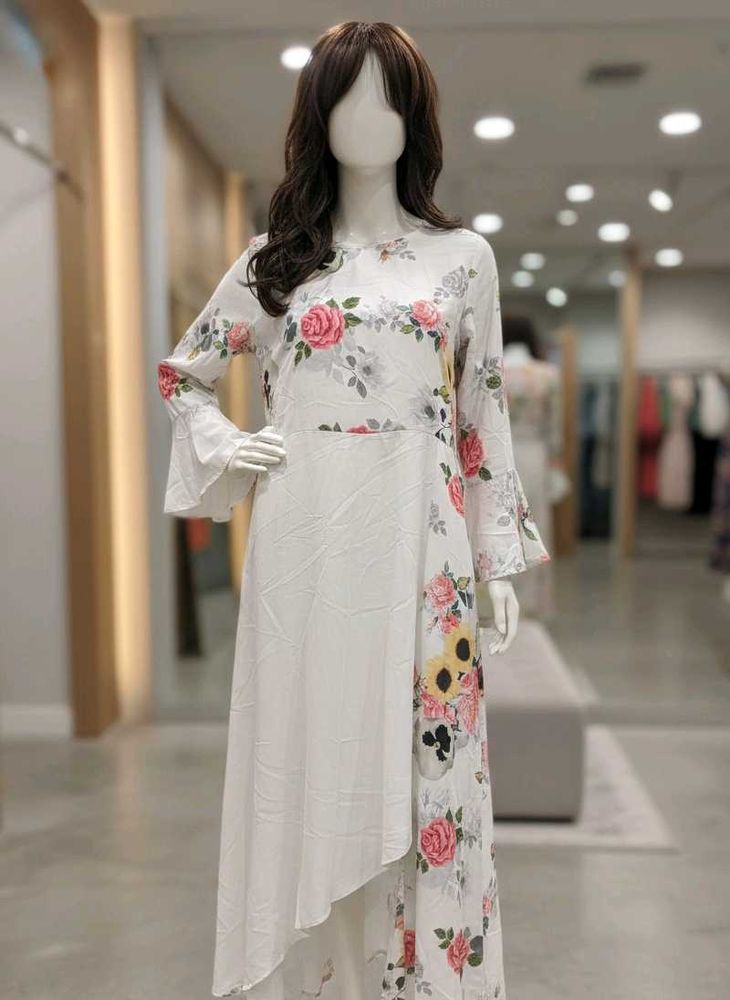 Floral Print White Kurta