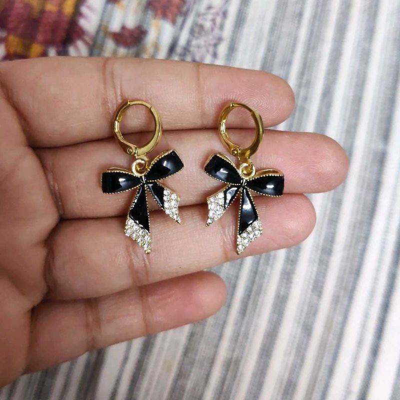 Black Bow Drop Earrings