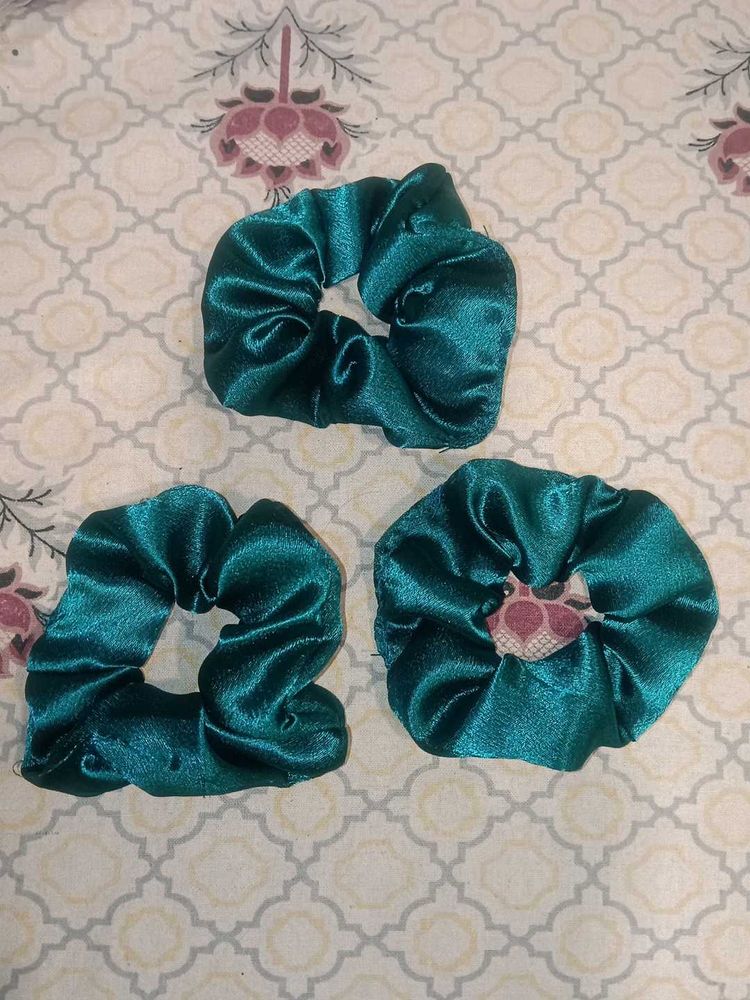 Satin Bottle Green Scrunchies