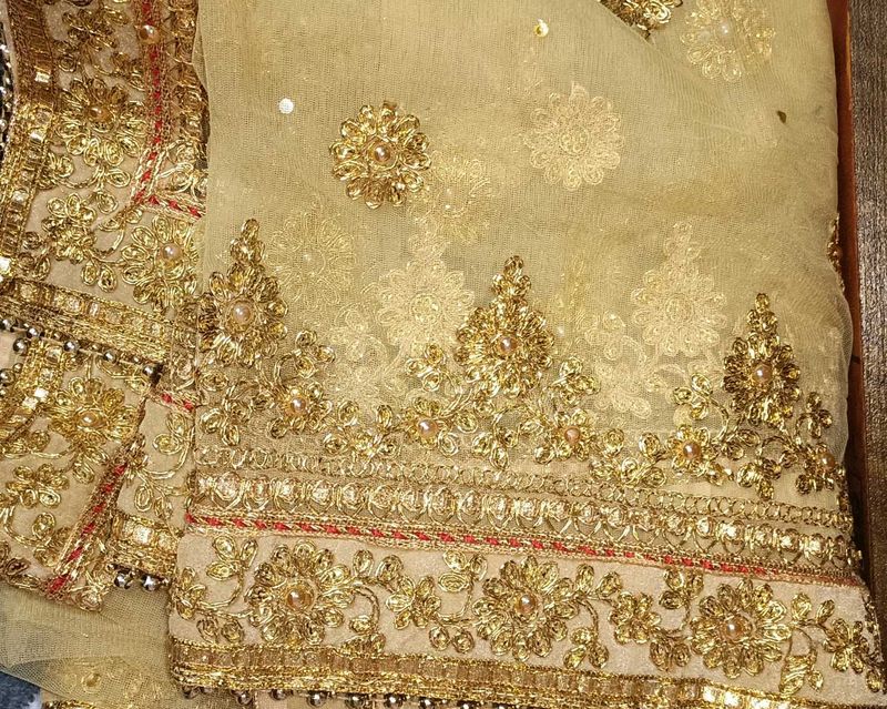 Elegant Gold Embroidered Indian Scarf