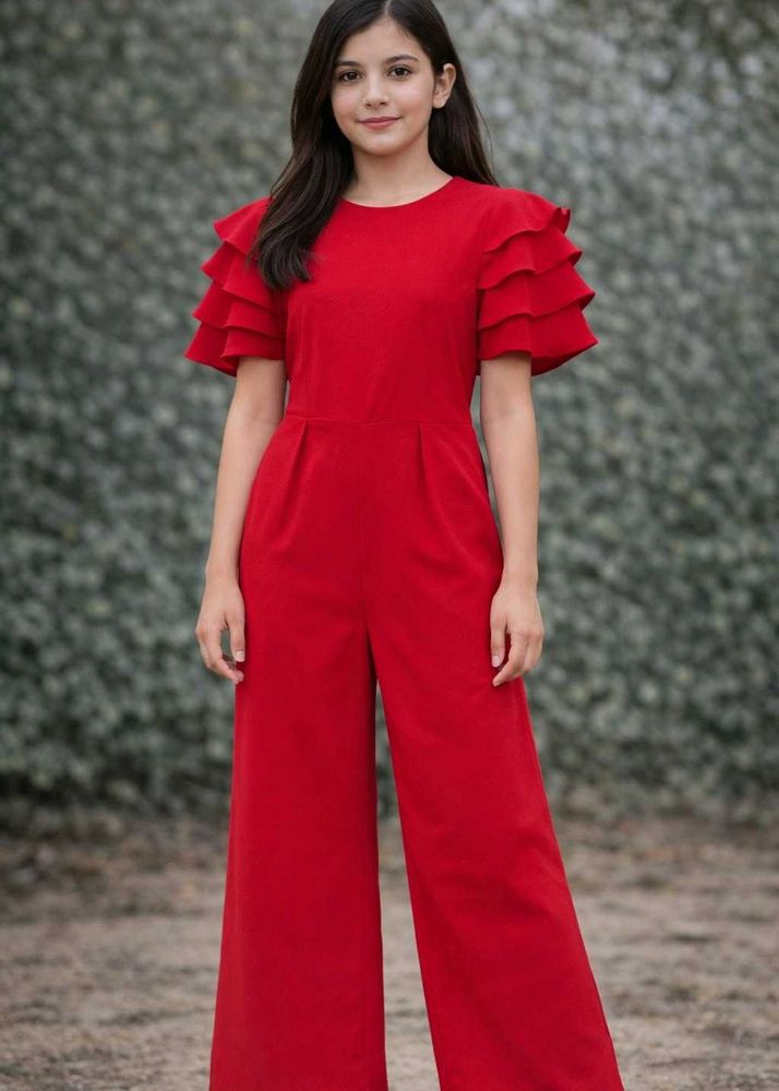 Red Ruffle Sleeve Jumpsuit