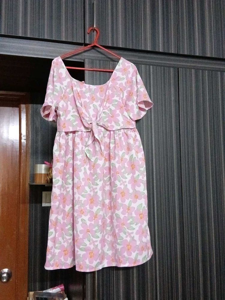 Pink Floral Tie-Front Dress