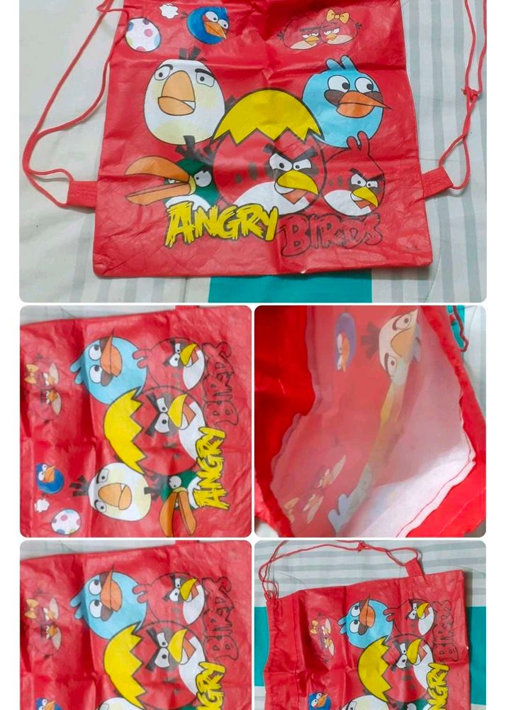 Retro Angry Birds Red Drawstring Bag