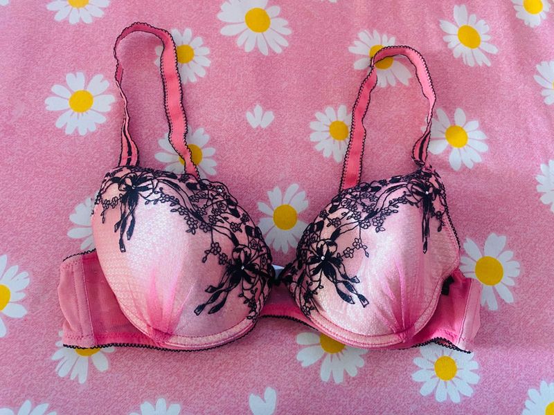 Lace Trimmed Pink Bra
