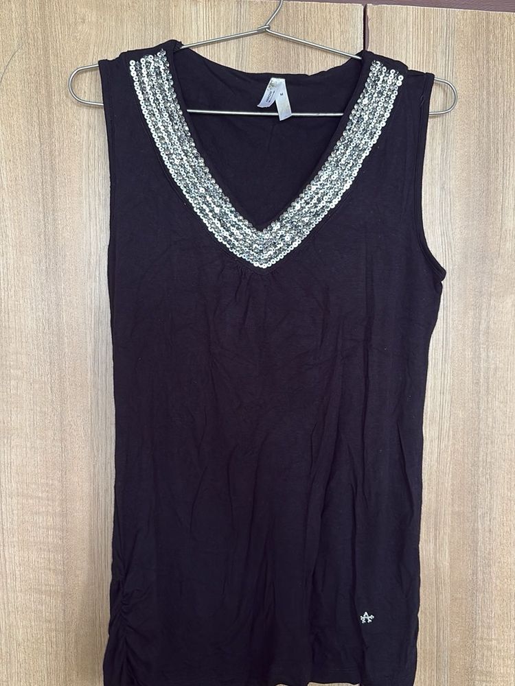 Black Sleeveless Top with Sequins