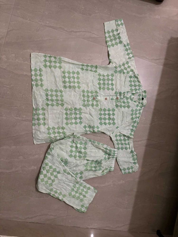 Light Green Checked Kurta Set