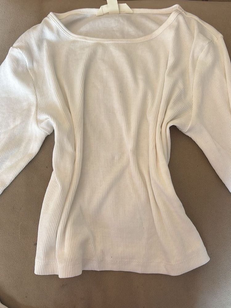 White Ribbed Long Sleeve Top By H&amp;M