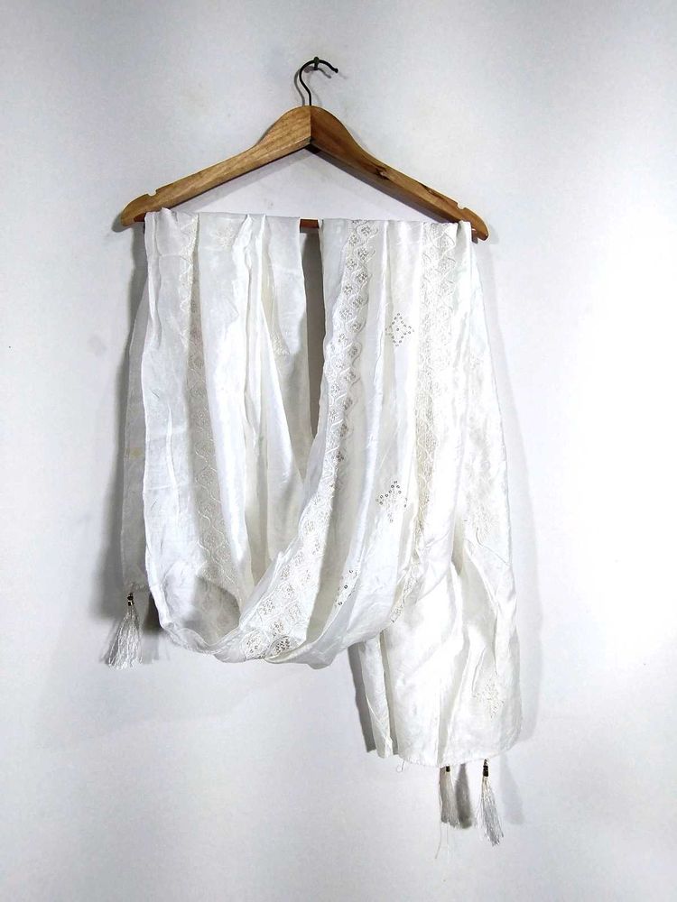 White Embroidered Dupatta (Women's)