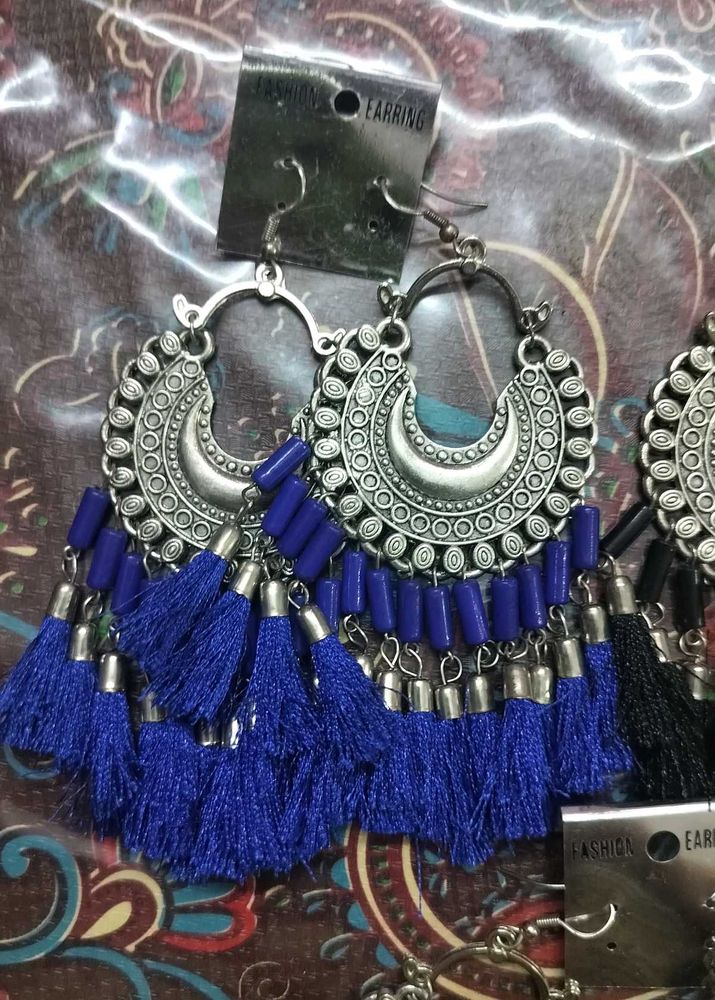 Boho Blue Tassel Hoop Earrings combo