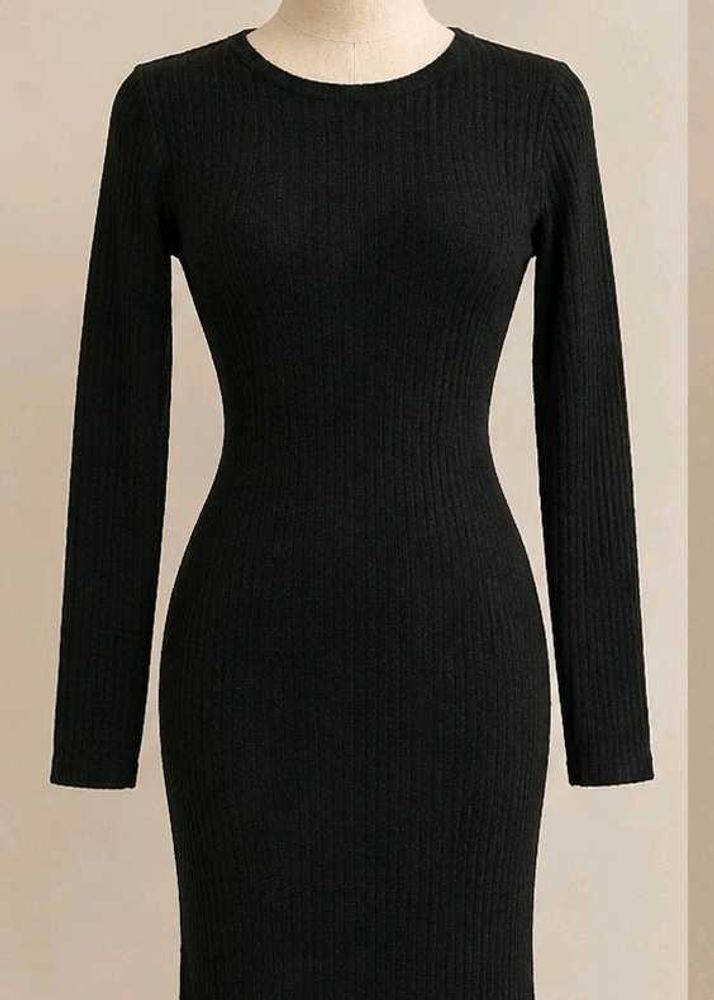 Chic Black Ribbed Knit Dress