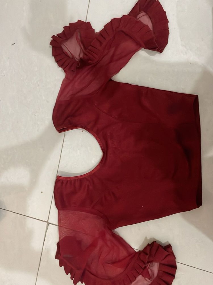 Maroon Ruffled Sleeve Blouse