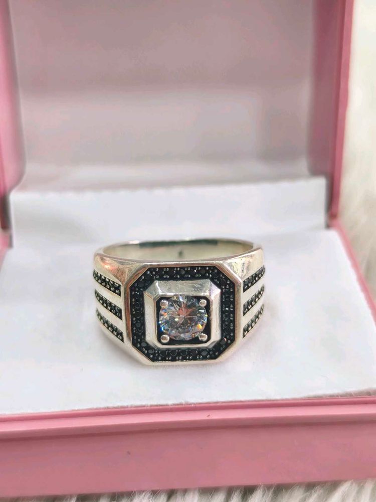 Men's Statement Ring with Clear Stone 925 silver