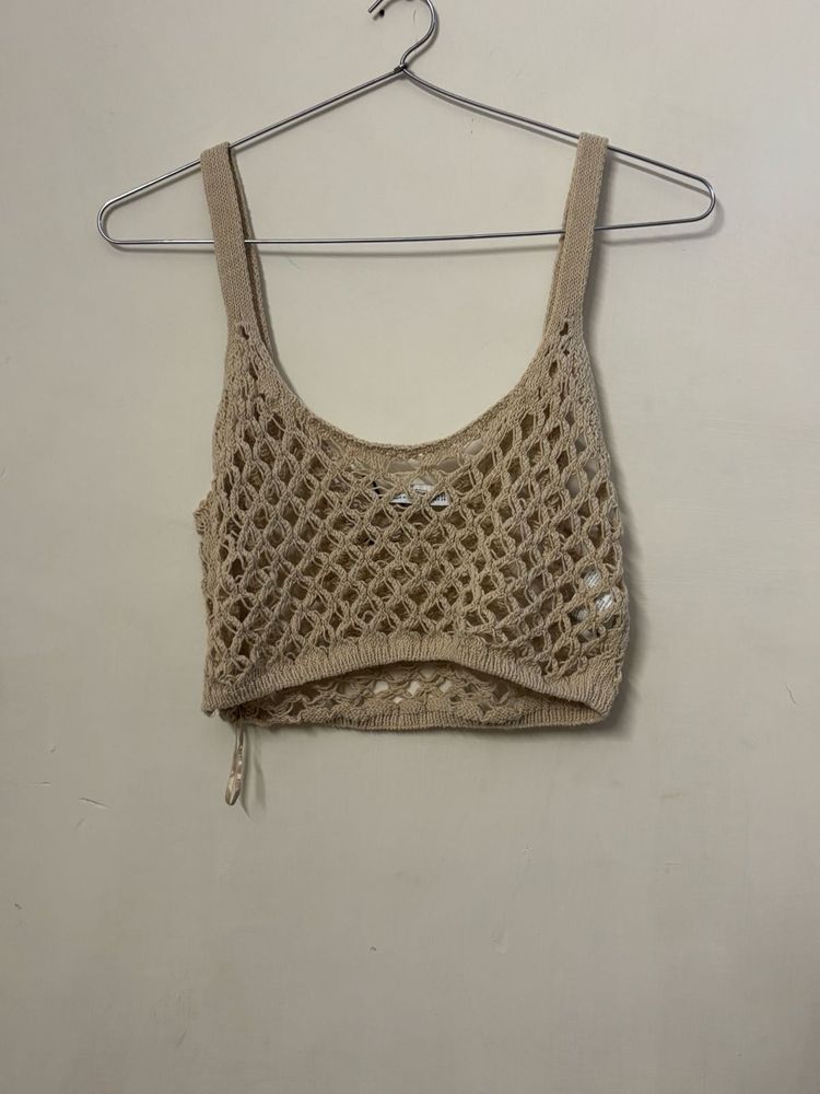 Stylish Beige Crochet Tank Top
