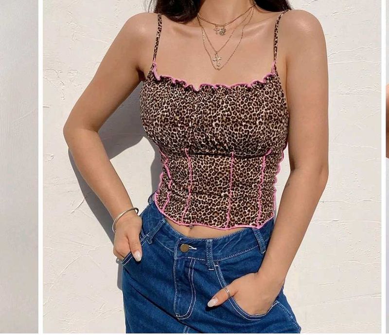 Leopard Print Cami Top with Pink Trim