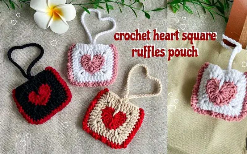 Heart Square Crochet Pouch