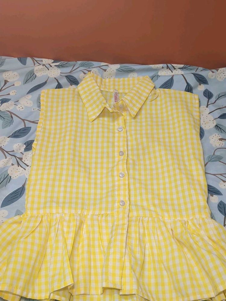 Cute Yellow Gingham Peplum Top