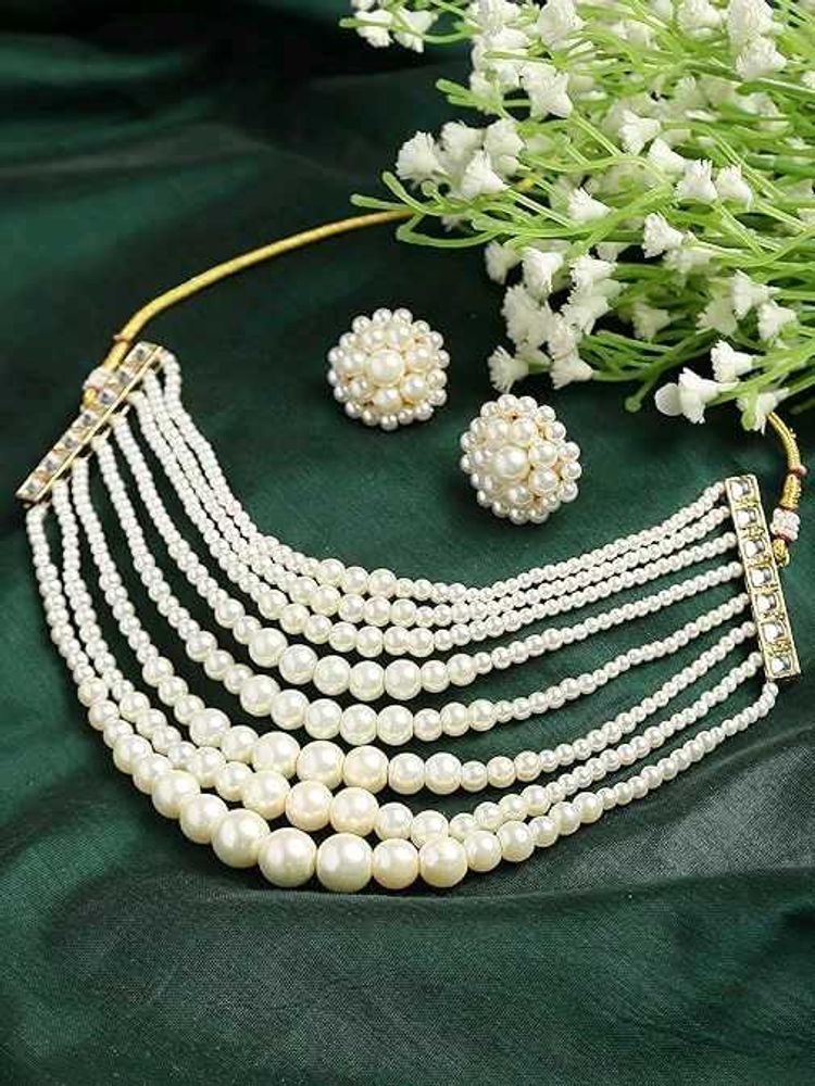 Elegant Pearl Choker Necklace Set