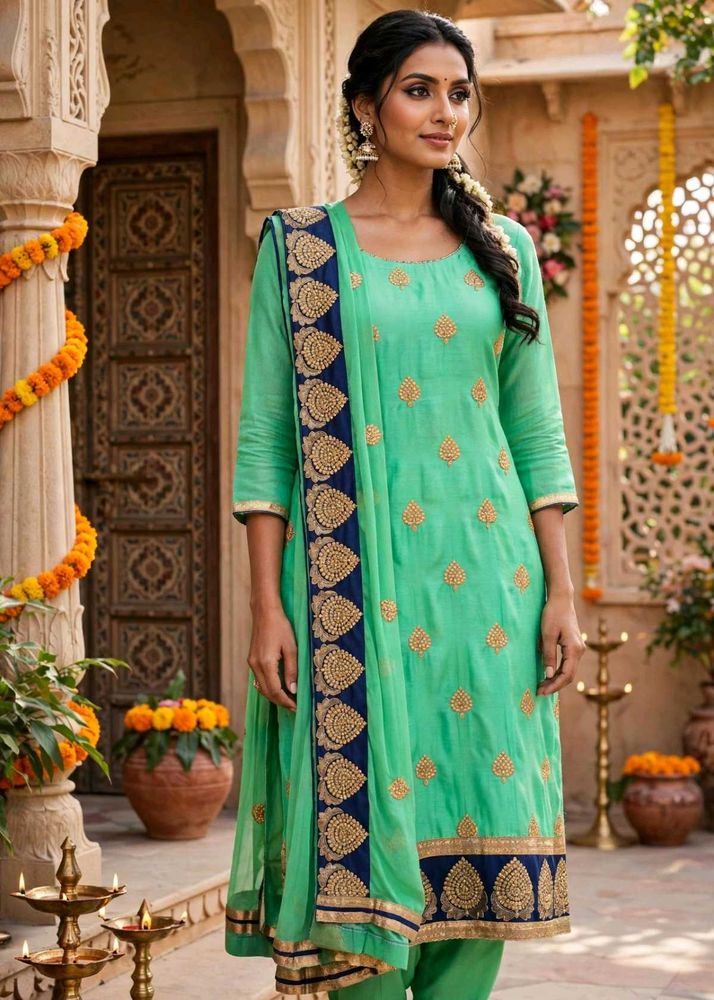 Green Kurta with Gold Embroidery