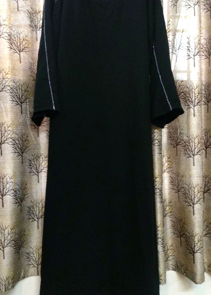 Dark Black Abaya With Work On Hands