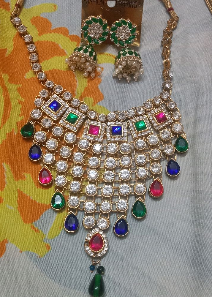 Colorful Gemstone Necklace &amp; Earring Set