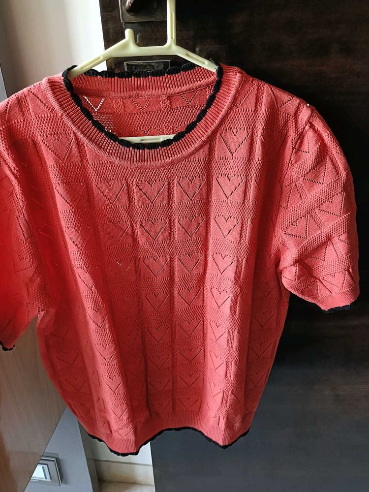 Coral Heart Knit Top