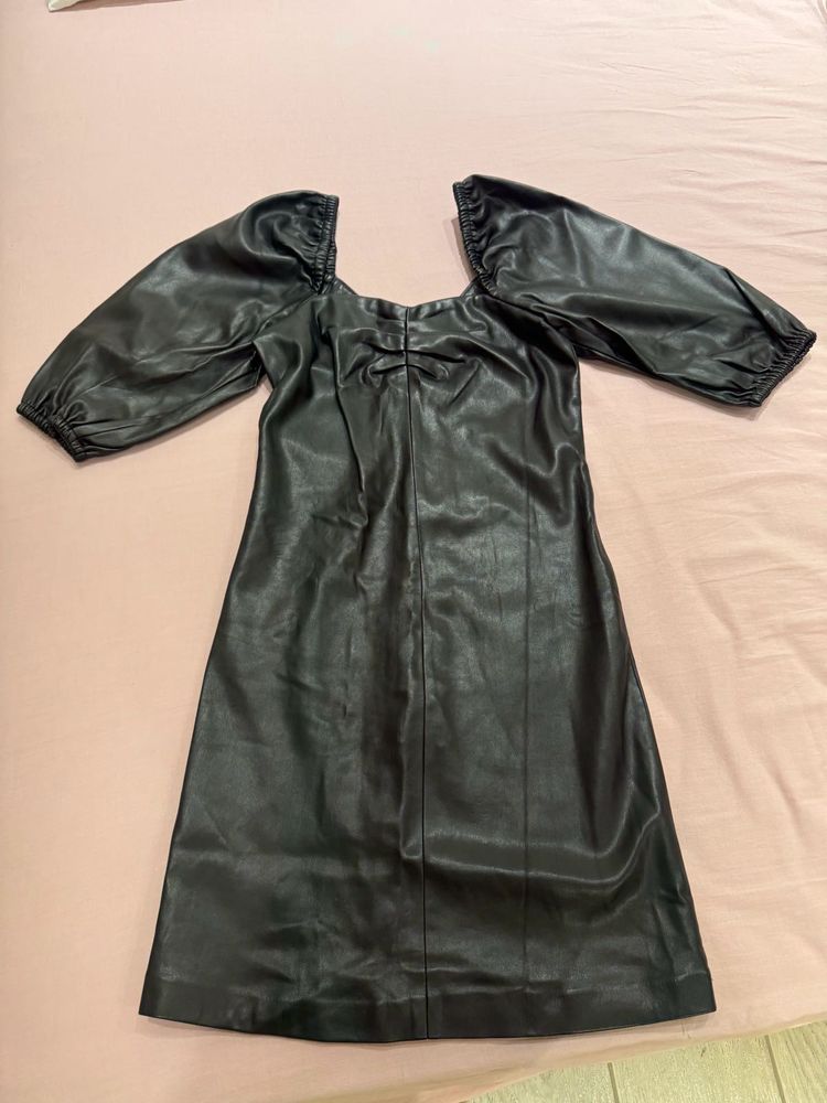 Chic Black Faux Leather Mini Dress - Xs