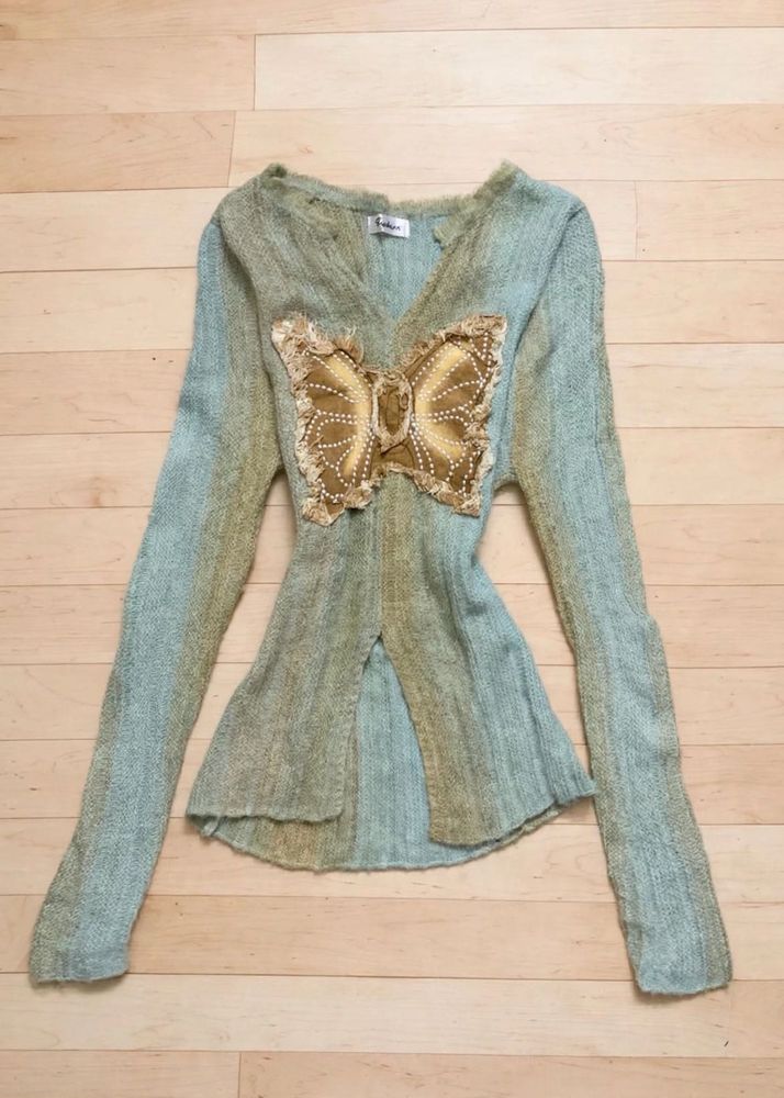 y2k Butterfly Embellished Knit Top