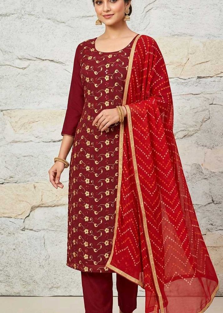 Elegant Maroon Kurta Set with Dupatta fabric only