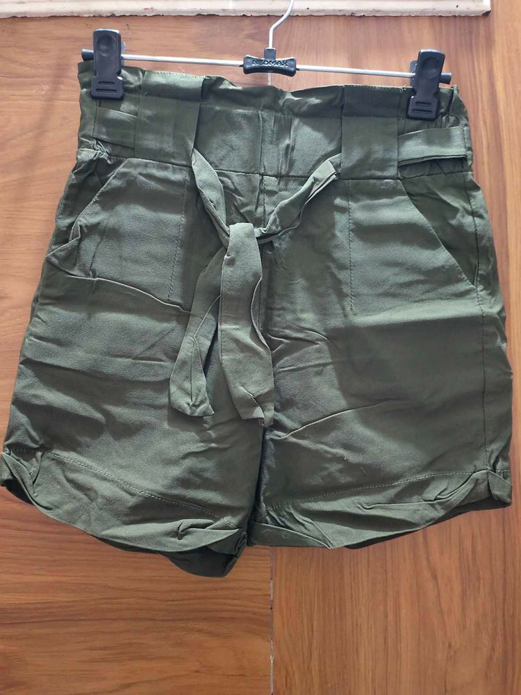 High-Waisted Olive Green Shorts
