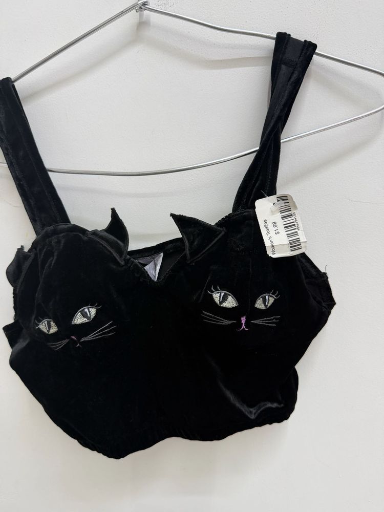 Black Cat Velvet Bralette Top