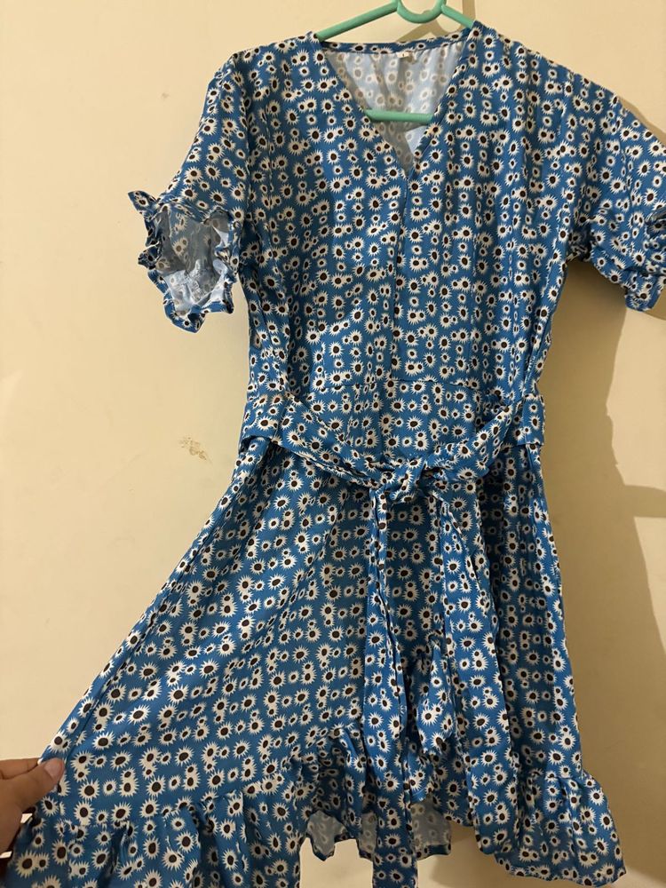 Blue Floral Print Mini Dress