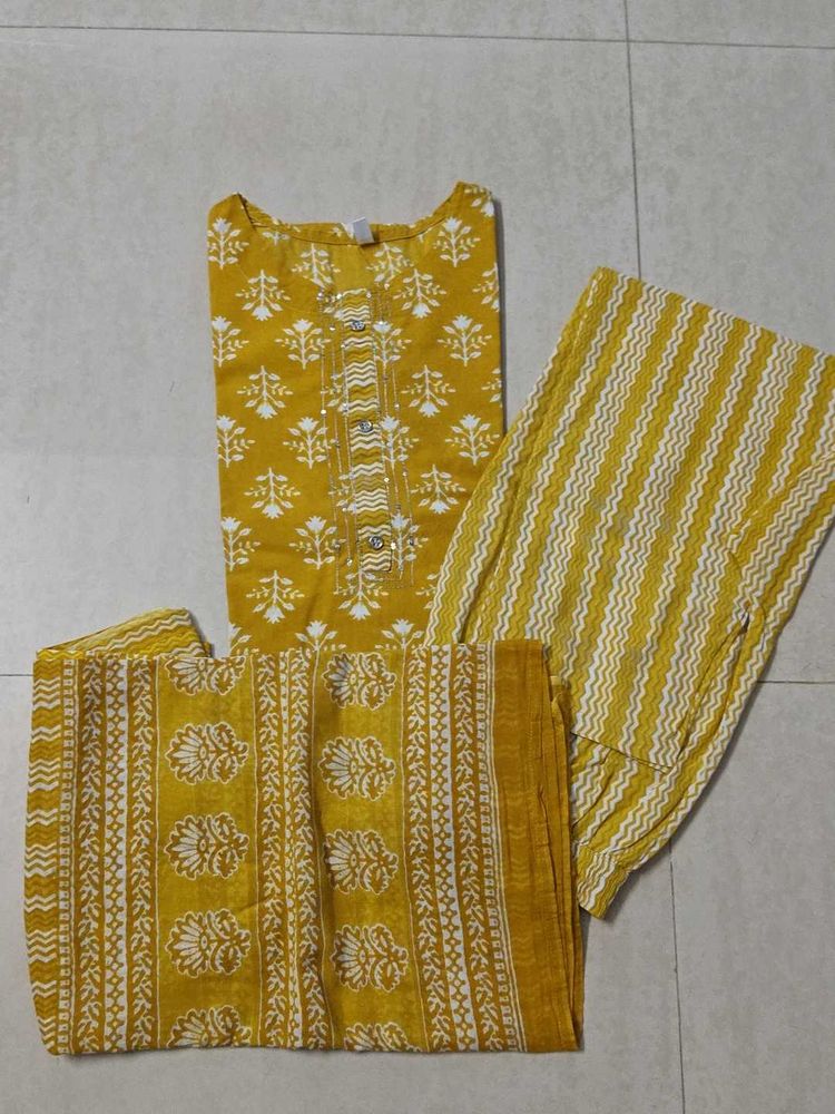 Yufta Pure Cotton Kurta Suit Set With Dupatta