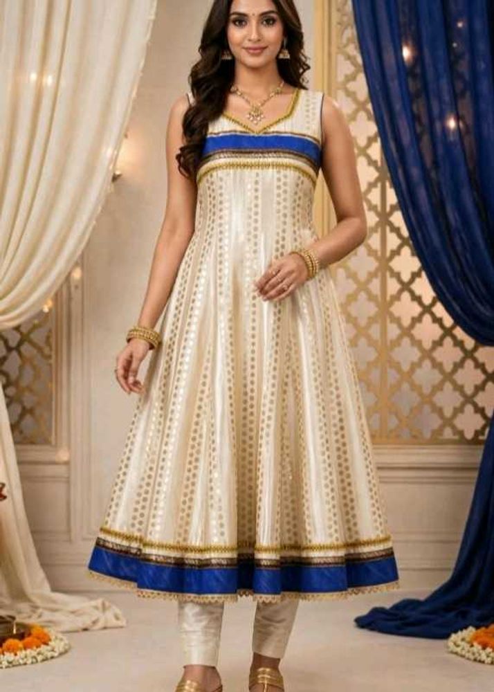 Elegant White &amp; Blue Anarkali