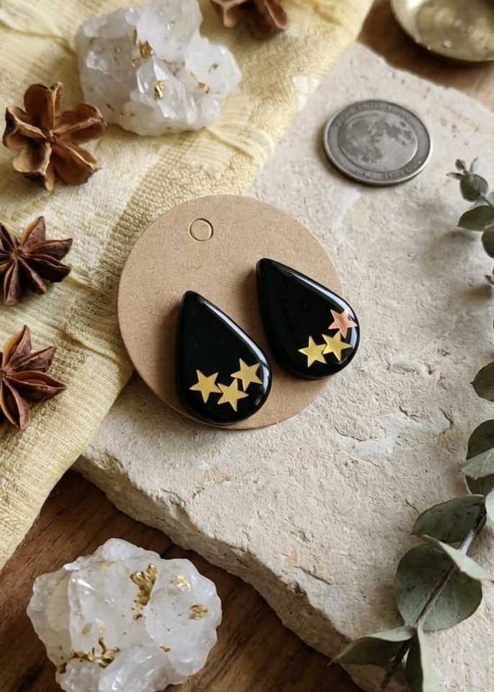 Black Teardrop Star Earrings